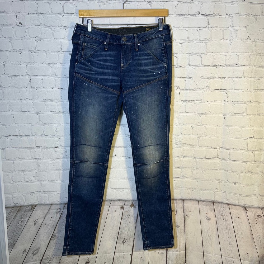 G-Star Raw 5620 Heritage Tapered Jeans Dark Wash Paint Splatter Womens